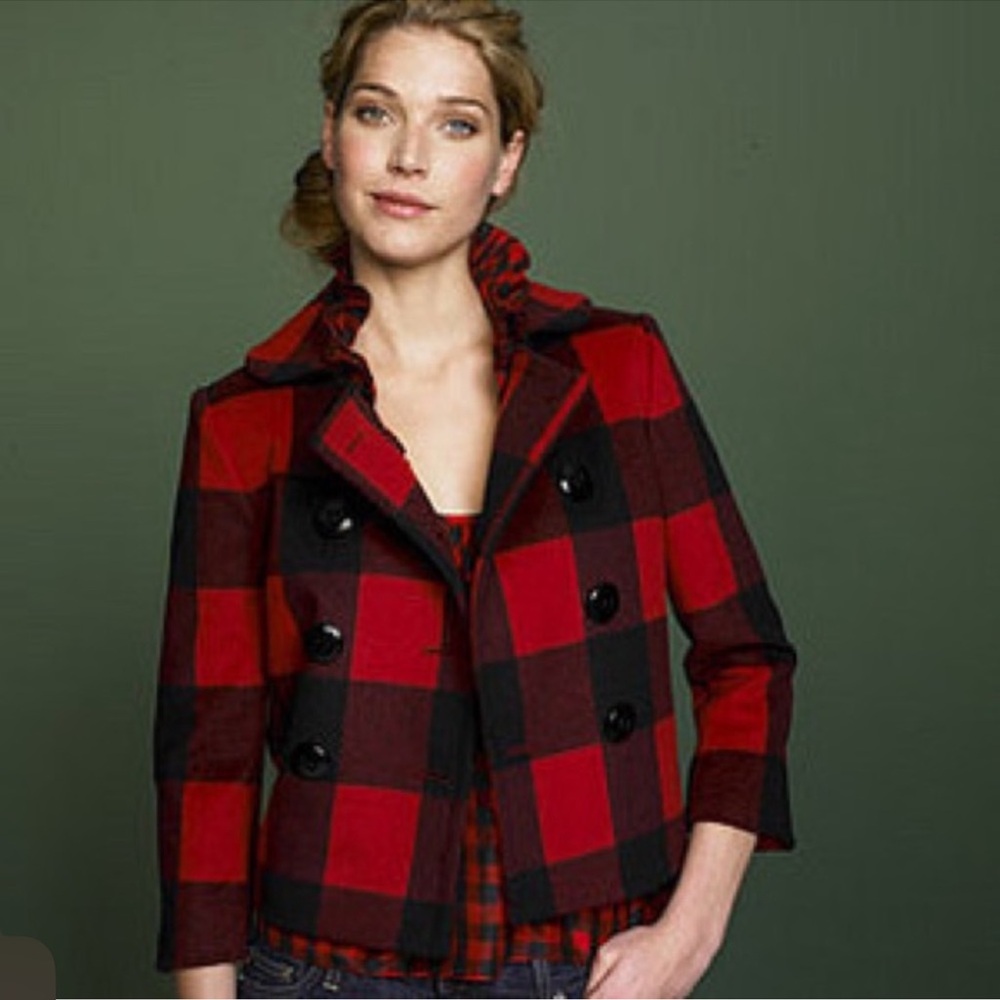 J. Crew Buffalo Plaid check Seberg pea coat jacket